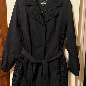 Dennis Basso Black Coat with Lace Detail